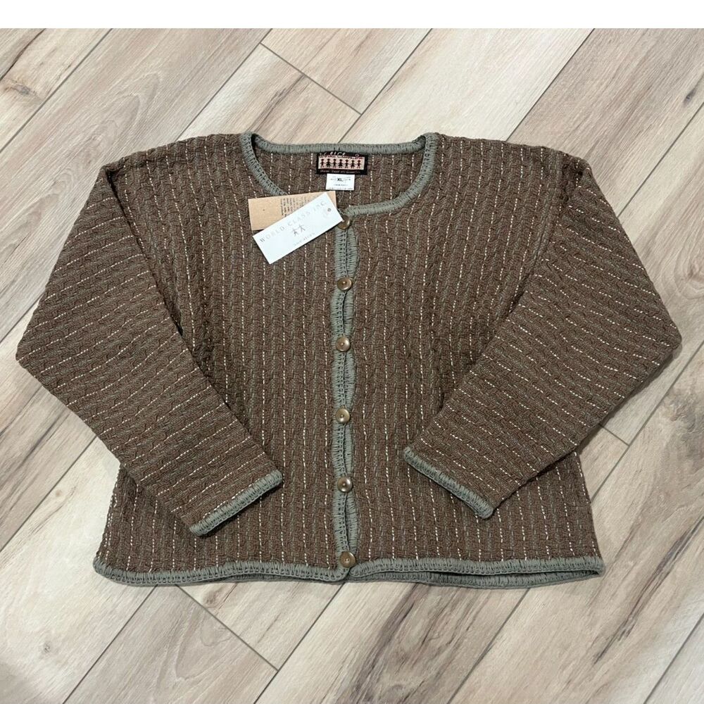 New w/ Tags World Class Inc. Handmade in Ecuador Cotton Knit Cardigan XL Brown